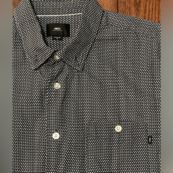 Obey - Short Sleeve Button Up - Medium - Navy / White - Picture 1 of 2